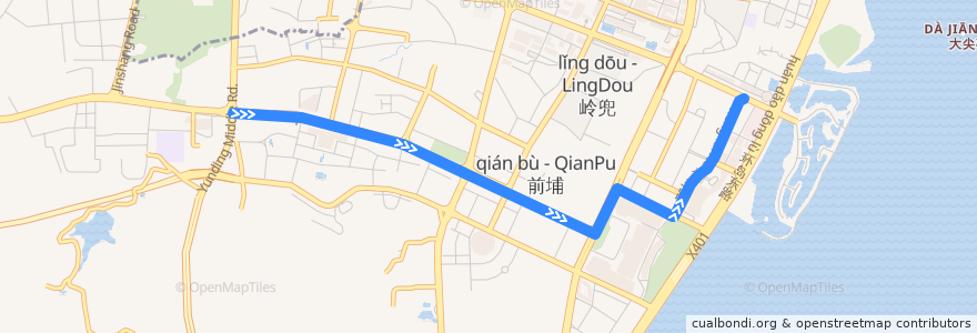 Mapa del recorrido bus 98 de la línea  en Lianqian Subdistrict.