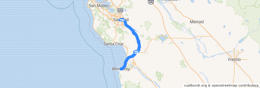 Mapa del recorrido 55 San Jose Express - Monterey de la línea  en كاليفورنيا.