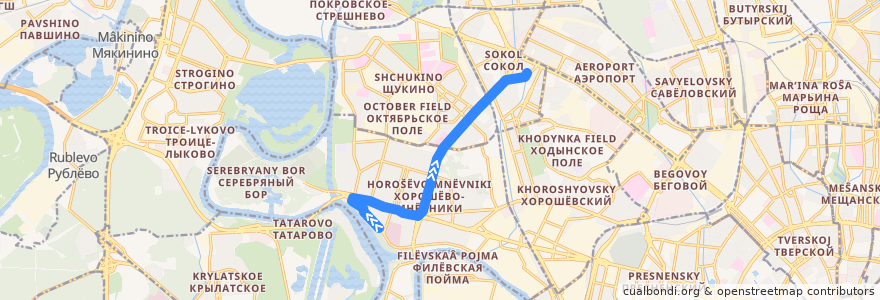 Mapa del recorrido Автобус №691к: Больница №67 - Метро "Сокол" de la línea  en Nordwestlicher Verwaltungsbezirk.