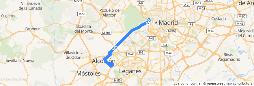 Mapa del recorrido Bus 513: Madrid - Alcorcón de la línea  en マドリード州.
