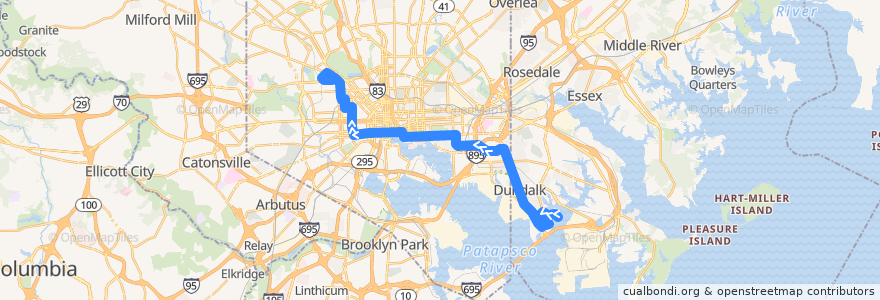 Mapa del recorrido CityLink Navy: Mondawmin Metro Station de la línea  en Мэриленд.