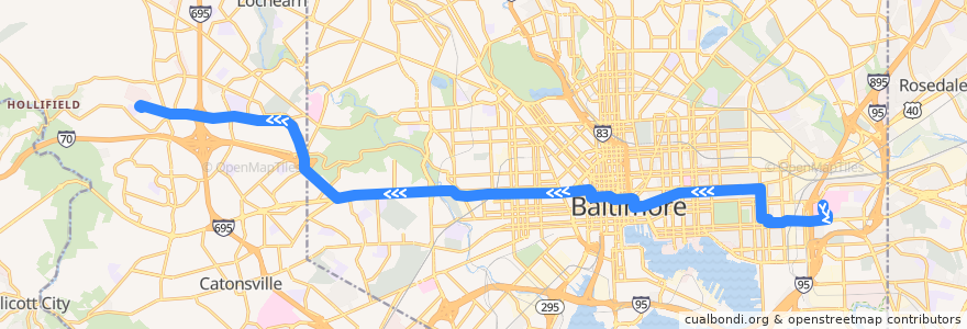 Mapa del recorrido CityLink Blue: CMS de la línea  en 马里兰州.