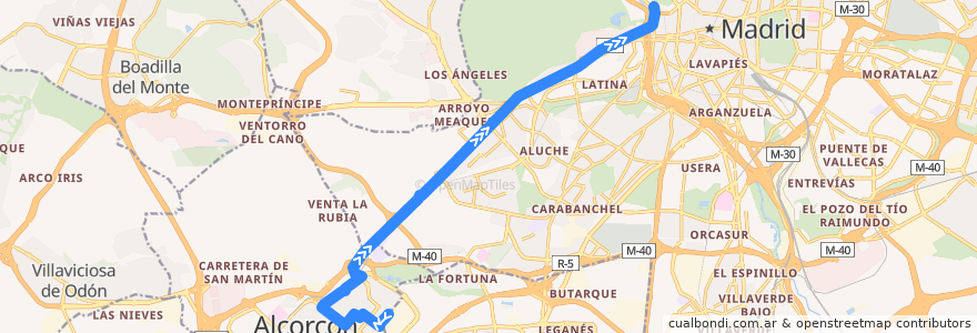 Mapa del recorrido Bus 514: Alcorcón → Madrid de la línea  en Comunidad de Madrid.
