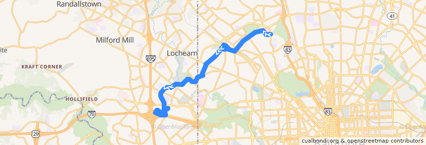 Mapa del recorrido LocalLink 31: Social Security de la línea  en Maryland.