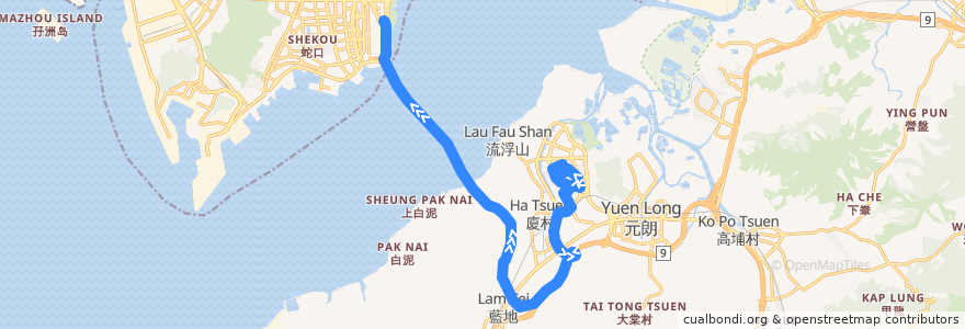 Mapa del recorrido 嶼巴B2P線 New Lantao Bus B2P (天慈 Tin Tsz → 深圳灣口岸 Shenzhen Bay Port) de la línea  en 香港 Hong Kong.