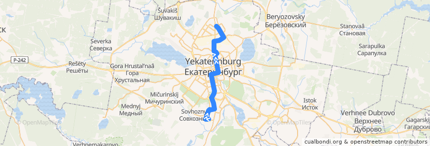 Mapa del recorrido Трамвай 25. Керамическая - Фрезеровщиков de la línea  en エカテリンブルク管区.
