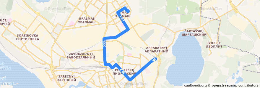 Mapa del recorrido Трамвай 16. Шарташ - Эльмаш de la línea  en 叶卡捷琳堡市.