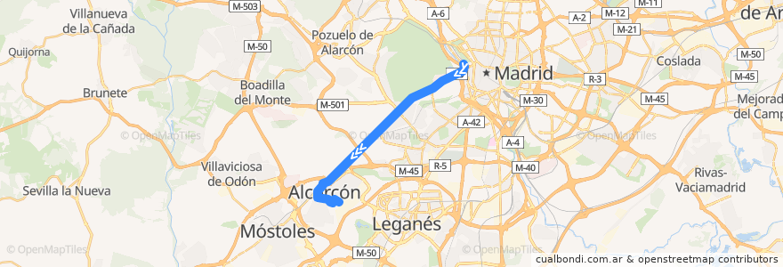 Mapa del recorrido Bus 512: Madrid - Alcorcón de la línea  en Comunidade de Madrid.
