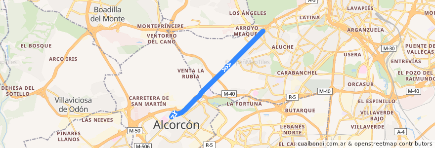Mapa del recorrido N502: Alcorcón - Madrid de la línea  en Мадрид.