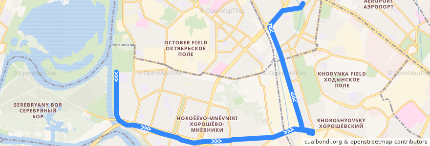 Mapa del recorrido Автобус 597: Набережная Новикова-Прибоя => Метро «Сокол» de la línea  en Moskau.