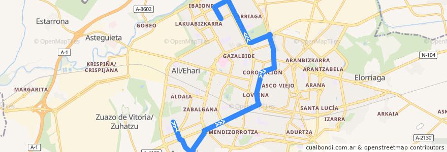Mapa del recorrido L4 Mariturri → Lakua de la línea  en Vitoria-Gasteiz.