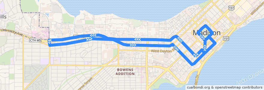Mapa del recorrido Metro Route 1 de la línea  en Madison.