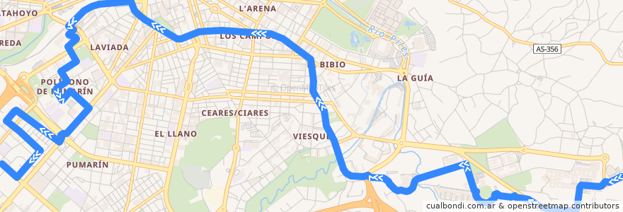 Mapa del recorrido Línea 18 Nuevo Gijón - Hospital de Cabueñes de la línea  en خيخون.