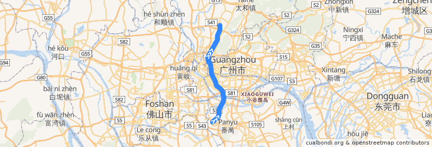 Mapa del recorrido 广州地铁2号线(广州南站——嘉禾望岗) de la línea  en 广州市.