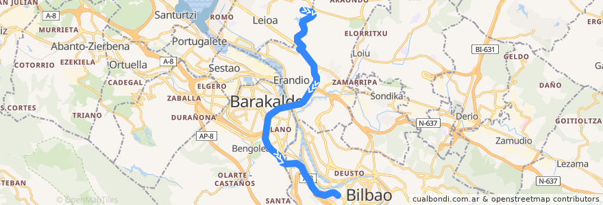 Mapa del recorrido A2318 UPV/EHU → Termibus de la línea  en 比斯开.