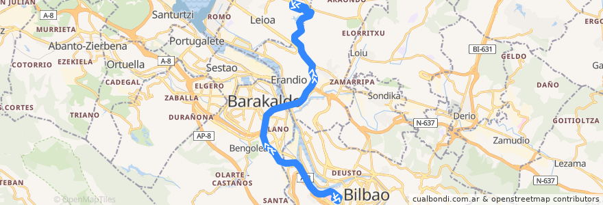 Mapa del recorrido A2318 Termibus → UPV/EHU de la línea  en 比斯开.