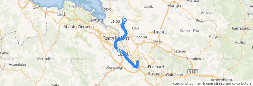 Mapa del recorrido A2312 UPV/EHU → Zabalburu de la línea  en 比斯开.