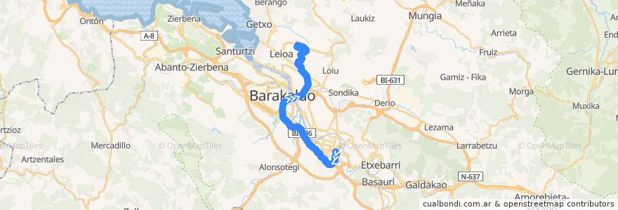 Mapa del recorrido A2312 Zabalburu → UPV/EHU de la línea  en 比斯开.