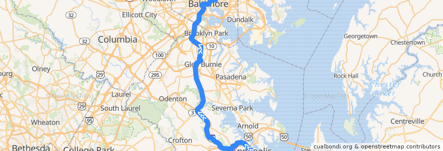 Mapa del recorrido Commuter Bus 215: Baltimore de la línea  en 메릴랜드.