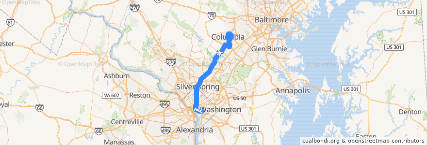 Mapa del recorrido Commuter Bus 305: Columbia de la línea  en Amerika Syarikat.
