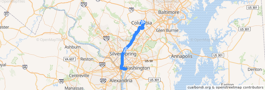 Mapa del recorrido Commuter Bus 305: Washington, D.C. de la línea  en Amerika Syarikat.