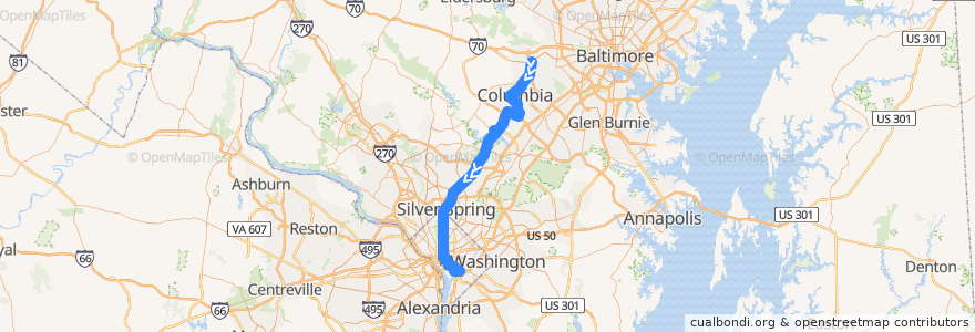 Mapa del recorrido Commuter Bus 315: Washington, D.C. (from Lotte Plaza) de la línea  en アメリカ合衆国.