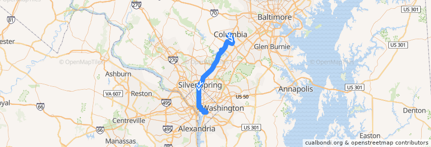 Mapa del recorrido Commuter Bus 315: Washington, D.C. (from Columbia) de la línea  en アメリカ合衆国.