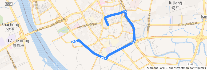 Mapa del recorrido 469路(纸厂总站-地铁江泰路站总站) de la línea  en 하이주구.
