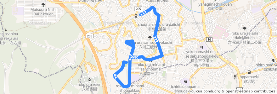 Mapa del recorrido エステシティ3号棟止まり de la línea  en 横浜市.