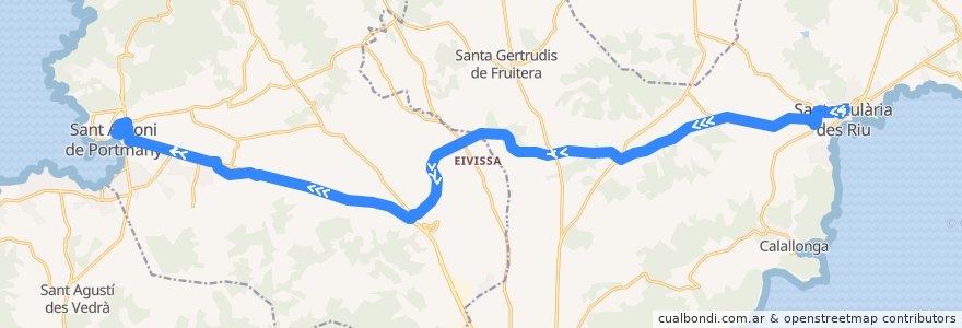 Mapa del recorrido Bus L19: Santa Eulària → Sant Antoni de la línea  en Ibiza.
