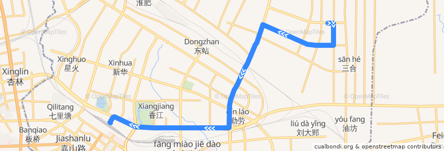 Mapa del recorrido T6路 de la línea  en 瑶海区.