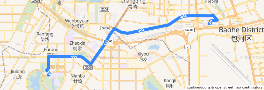 Mapa del recorrido T7路 de la línea  en Hefei.