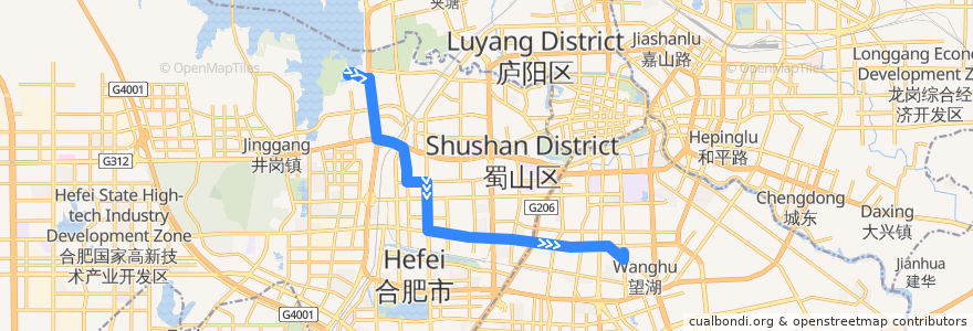Mapa del recorrido 8路 de la línea  en 허페이시.