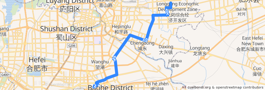 Mapa del recorrido 9路 de la línea  en Hefei.