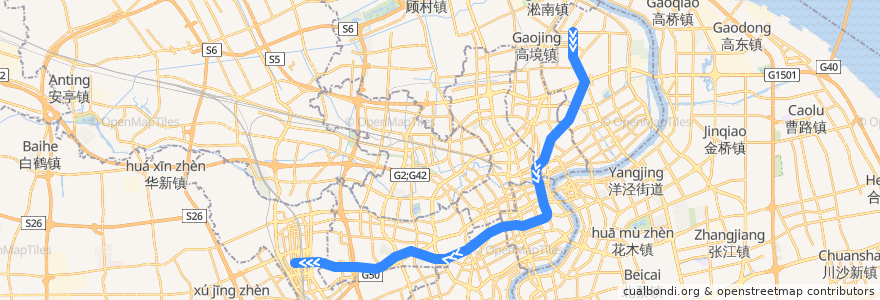 Mapa del recorrido Metro 10号线: 新江湾城 → 虹桥火车站 de la línea  en Shanghai.