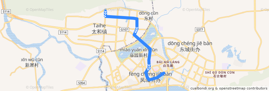 Mapa del recorrido 清远117路公交（百步梯→大润发） de la línea  en Qingyuan.