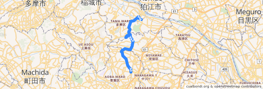 Mapa del recorrido 蔵敷線 向ヶ丘遊園駅 => あざみ野駅 de la línea  en 가나가와현.