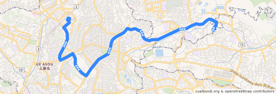 Mapa del recorrido 王禅寺線　聖マリアンナ医科大学 => 新百合ヶ丘駅 de la línea  en 川崎市.