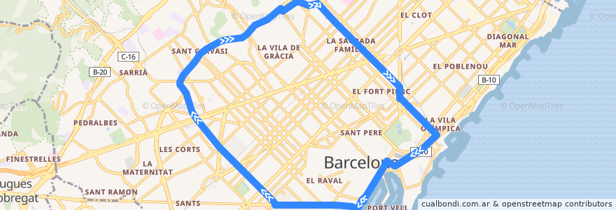 Mapa del recorrido N0 Portal de la Pau => Portal de la Pau. anada de la línea  en 바르셀로나.