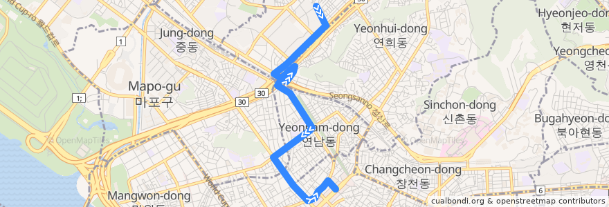 Mapa del recorrido 마포06 de la línea  en 서울특별시.