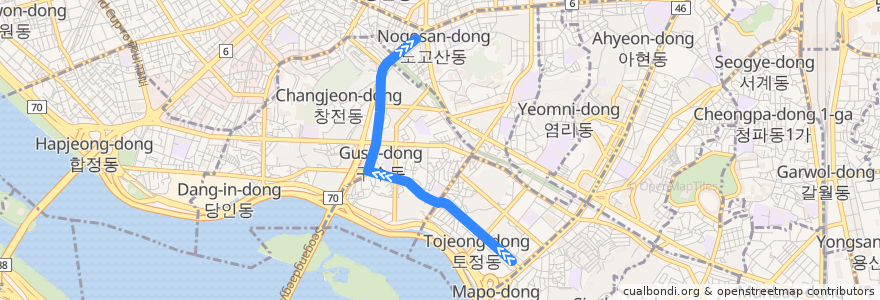 Mapa del recorrido 마포12 (신촌지하역 방면) de la línea  en Mapo-gu.