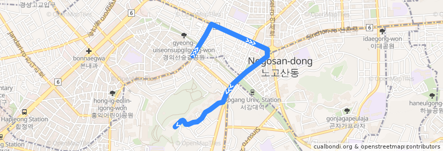 Mapa del recorrido 마포14 (창전삼성아파트 방면) de la línea  en Mapo-gu.