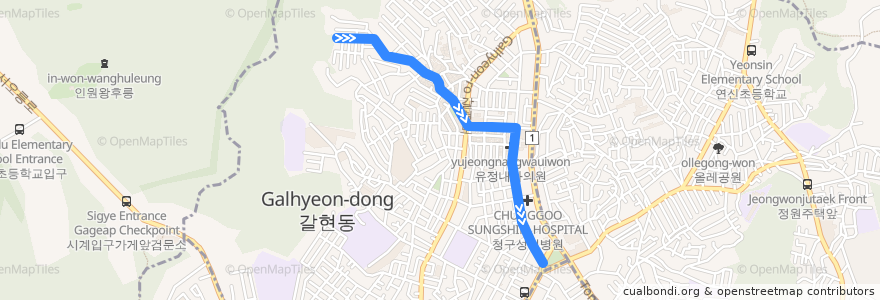 Mapa del recorrido 은평01 de la línea  en 恩平區.