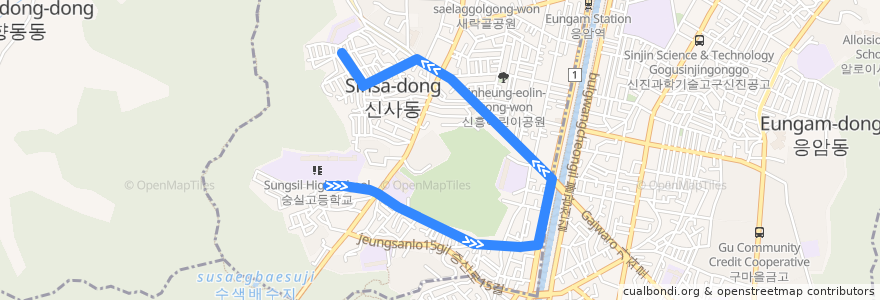 Mapa del recorrido 은평10 de la línea  en 恩平區.