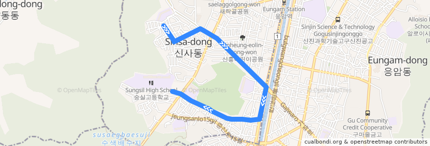 Mapa del recorrido 은평10 de la línea  en 은평구.