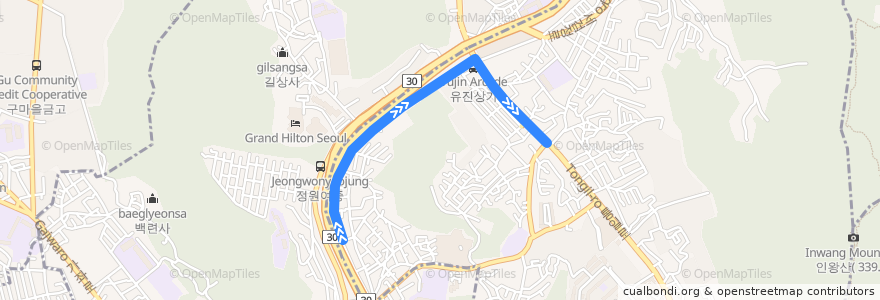 Mapa del recorrido 서대문09대 de la línea  en Seodaemun-gu.