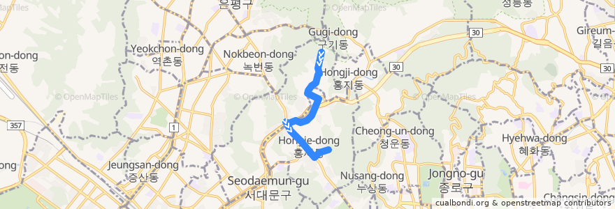 Mapa del recorrido 서대문13 de la línea  en Seodaemun-gu.