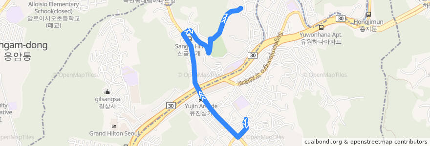 Mapa del recorrido 서대문12 de la línea  en Seodaemun-gu.