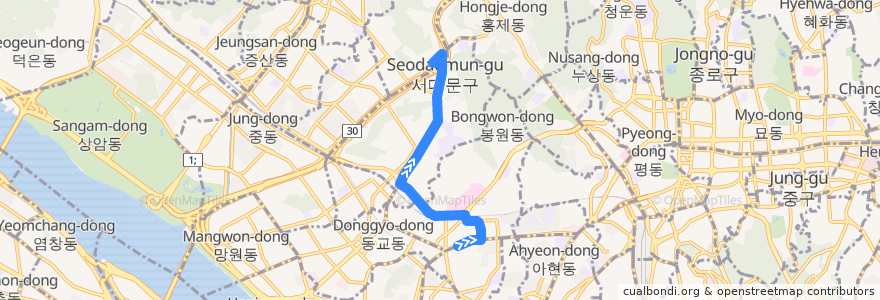 Mapa del recorrido 서대문03 de la línea  en 서울특별시.