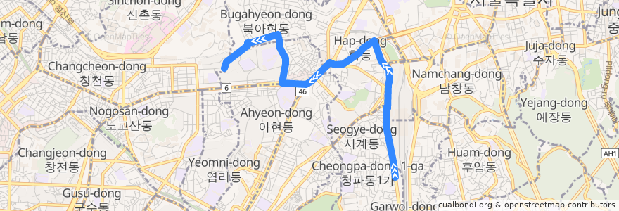 Mapa del recorrido 서대문06 de la línea  en Seúl.